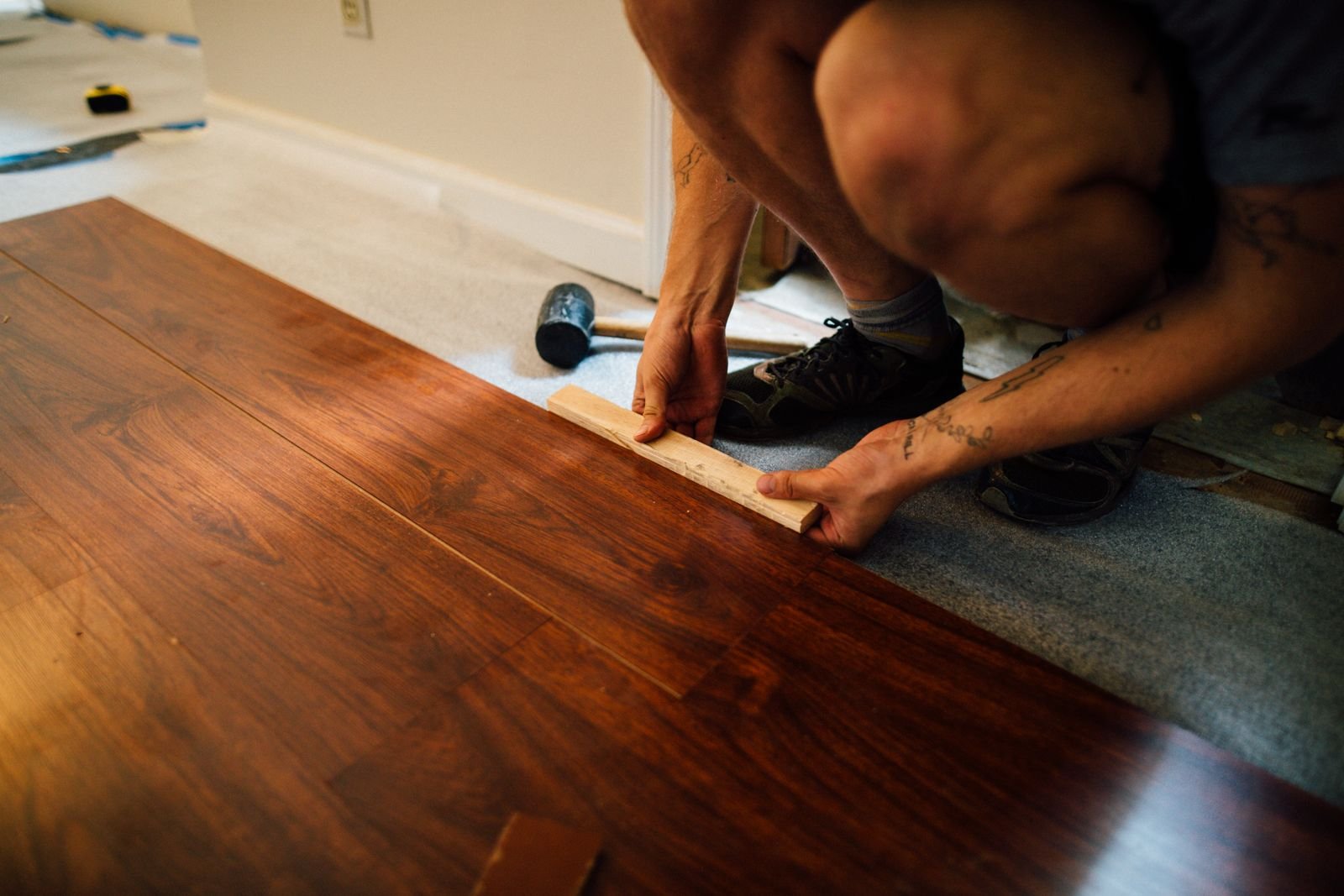 Flooring being fitted during an interior installation