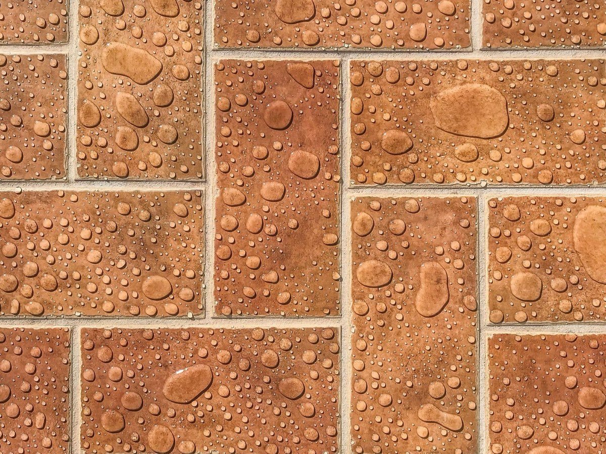 Water beading on a sealed, waterproofed tiled surface
